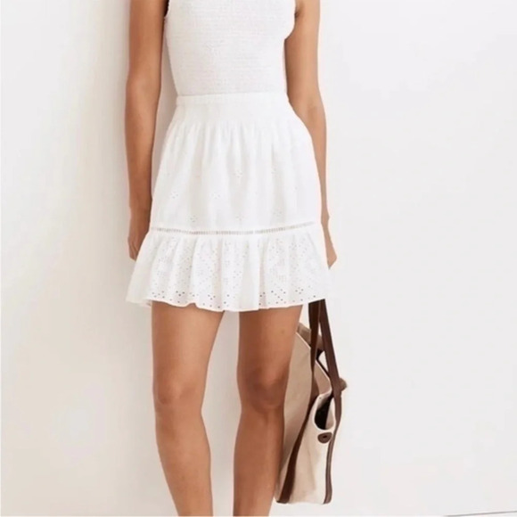 New Madewell Embroidered Smock Waist Ruffle Mini Skirt - Picture 1 of 9